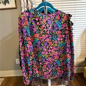 SHEIN Pink and Purple Graphic Long Sleeve Blouse